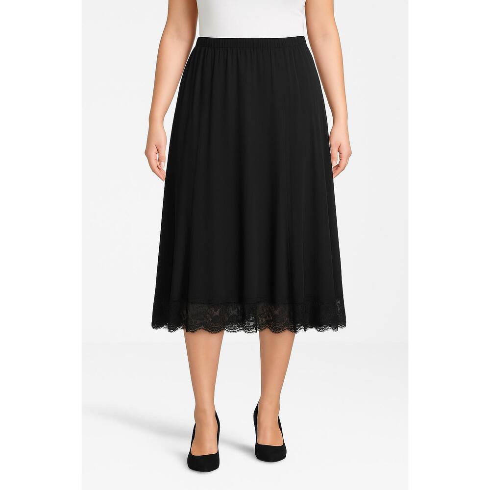 Jones New York Skirt Womens 16W Black Midi ALine Lace hem Sheer Romantic Goth